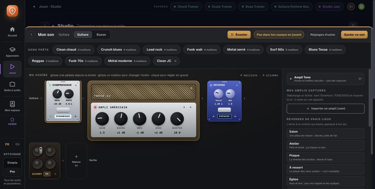Les amplis capturés et les réverbérations de vrais lieux dans Guitar Master, avec l'import de fichiers .nam